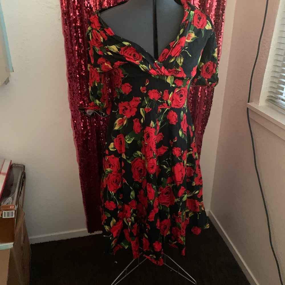 Unique Vintage Delores Swing Dress Rose Print